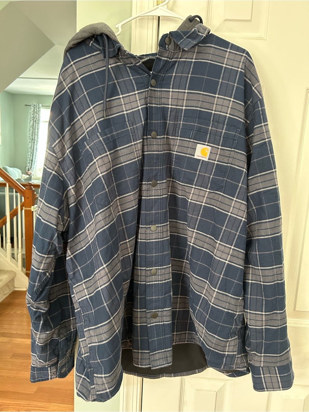 Carhartt Rugged Flex Men’s Blue Plaid Hooded Shirt Jacket